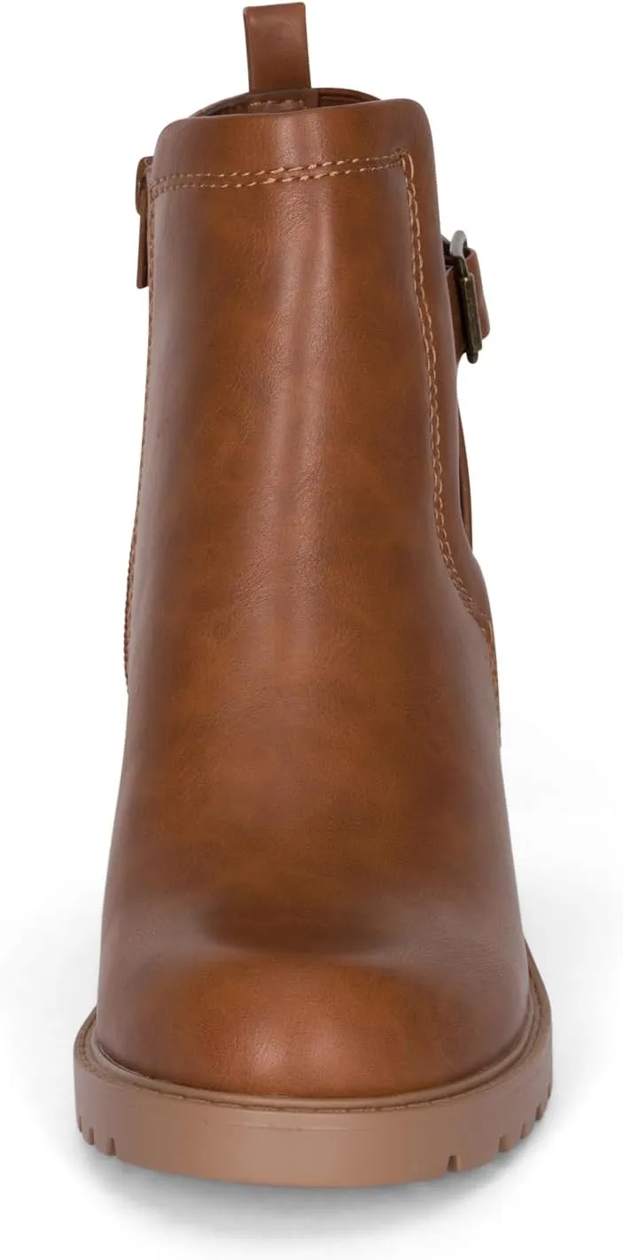 STYLISH S BLAZE ~ Womens Low Chuncky Stacked Heel Ankle Boots Elastic Gore with Buckle and Zipper