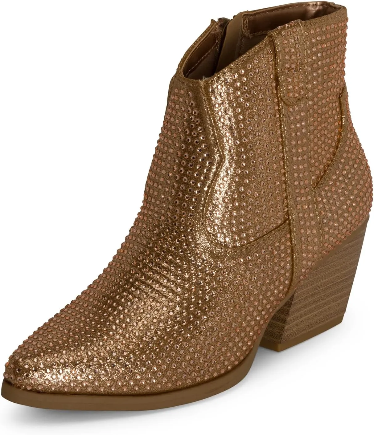 STYLISH S BLING ~ Womens Sparkly Rhinestone Western Cowgirl Ankle Boots Low Stacked Heel Pointed Toe with Side Zipper