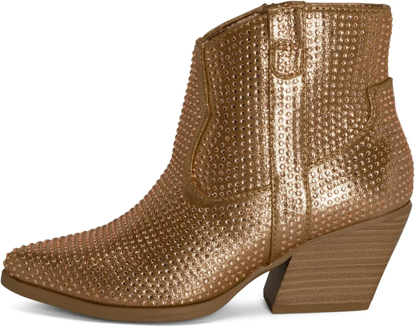 STYLISH S BLING ~ Womens Sparkly Rhinestone Western Cowgirl Ankle Boots Low Stacked Heel Pointed Toe with Side Zipper