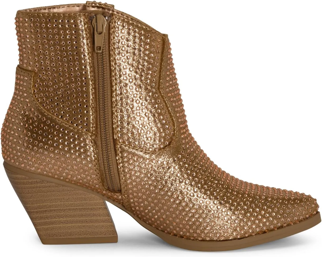 STYLISH S BLING ~ Womens Sparkly Rhinestone Western Cowgirl Ankle Boots Low Stacked Heel Pointed Toe with Side Zipper