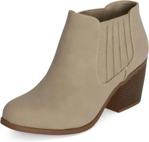 STYLISH S JESSIE ~ Womens Low Stacked Heel Pointed Toe Textured Gore Chelsea Ankle Booties