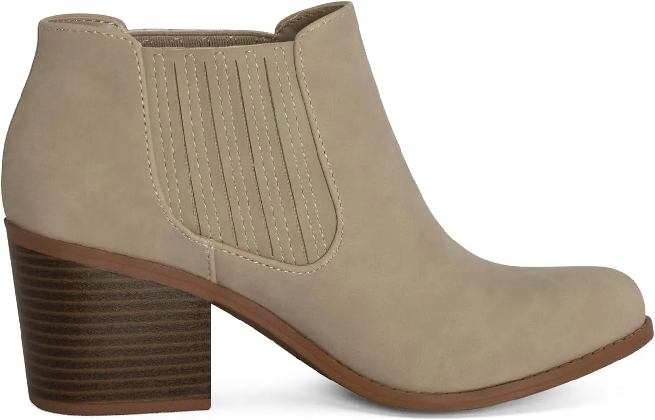STYLISH S JESSIE ~ Womens Low Stacked Heel Pointed Toe Textured Gore Chelsea Ankle Booties