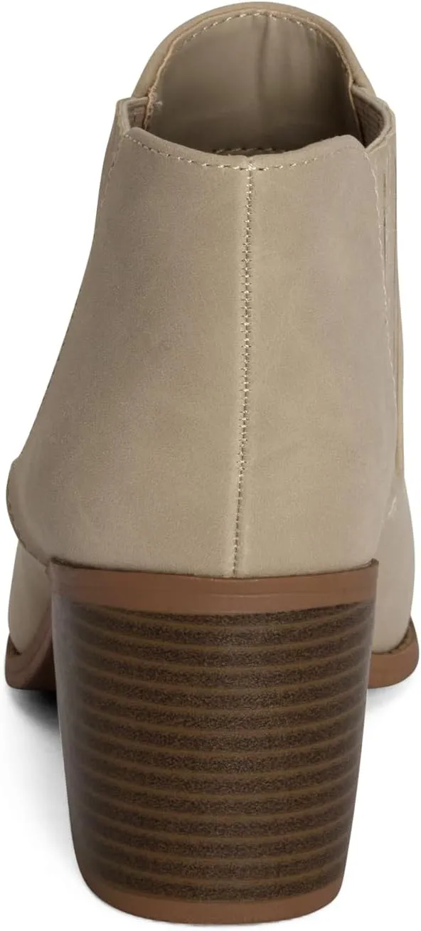 STYLISH S JESSIE ~ Womens Low Stacked Heel Pointed Toe Textured Gore Chelsea Ankle Booties