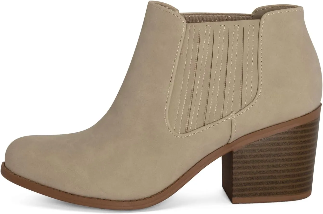 STYLISH S JESSIE ~ Womens Low Stacked Heel Pointed Toe Textured Gore Chelsea Ankle Booties
