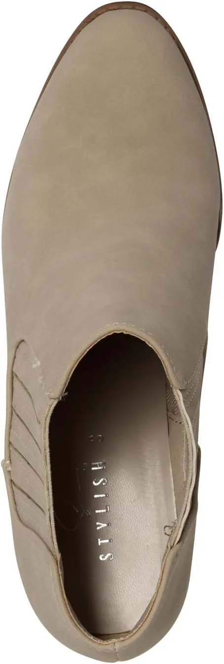 STYLISH S JESSIE ~ Womens Low Stacked Heel Pointed Toe Textured Gore Chelsea Ankle Booties