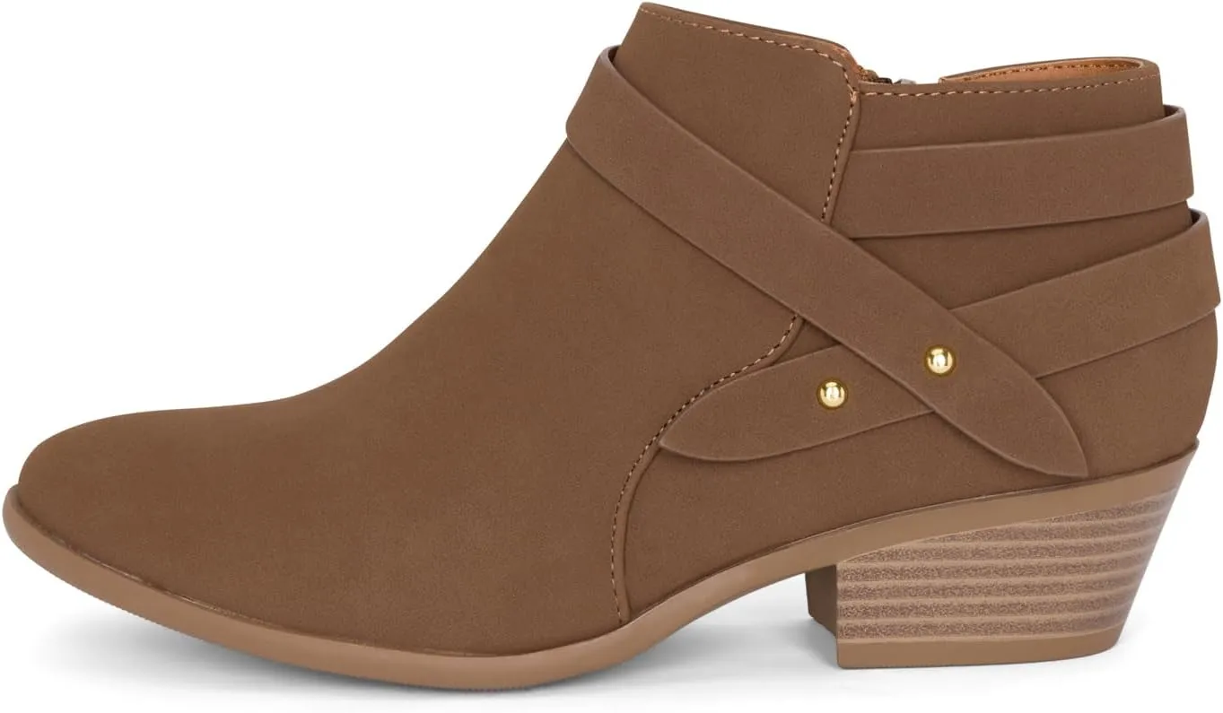 STYLISH S MIRAGE ~ Women's Pointed Toe Low Stacked Heel Side Zipper Ankle Booties