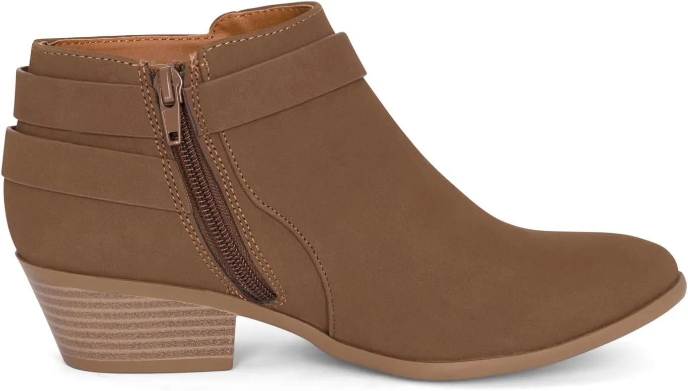 STYLISH S MIRAGE ~ Women's Pointed Toe Low Stacked Heel Side Zipper Ankle Booties