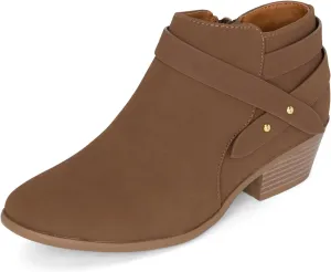 STYLISH S MIRAGE ~ Women's Pointed Toe Low Stacked Heel Side Zipper Ankle Booties