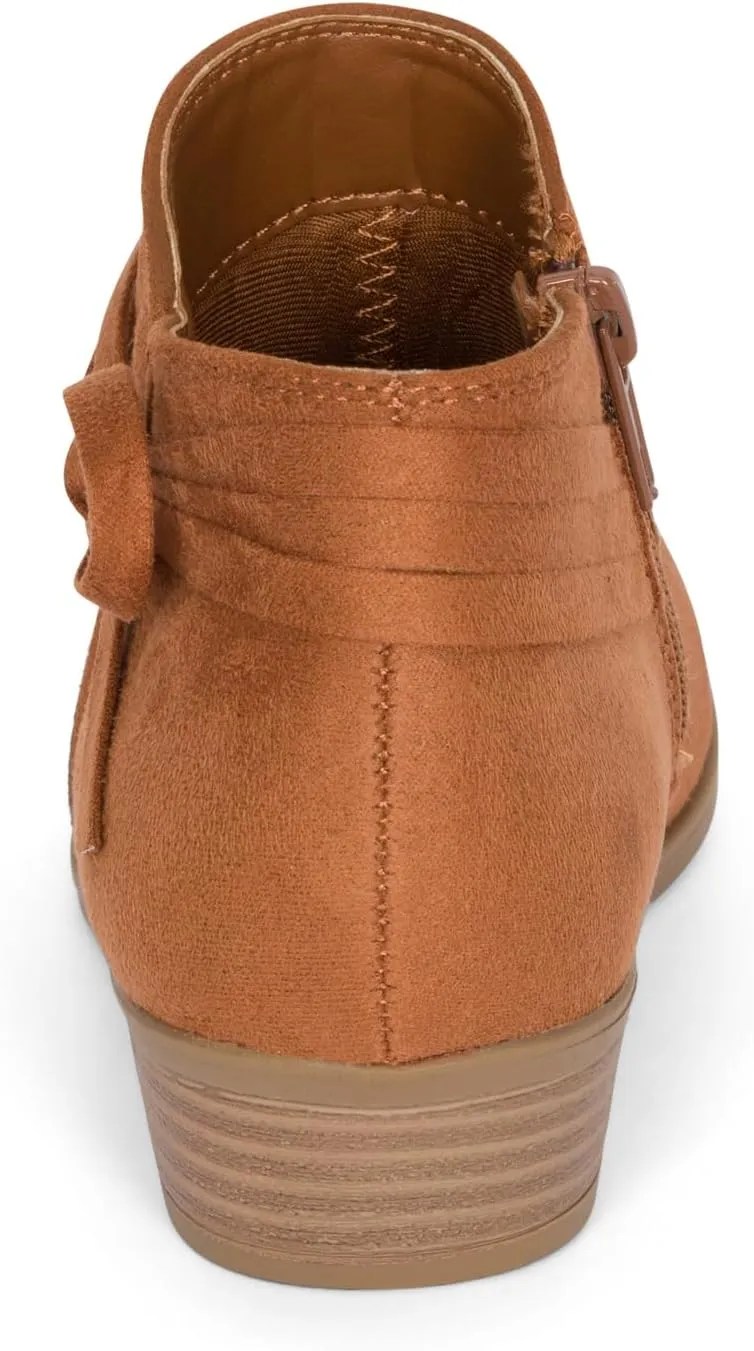 STYLISH S MIRLO-K ~ Little Girls Low Stacked Heel Almond Toe Ankle Booties With Side Zipper And Bow Tie