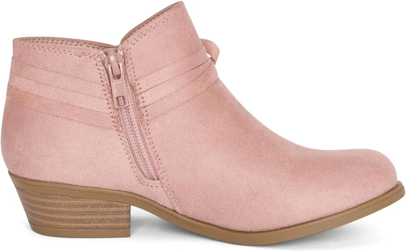STYLISH S MIRLO-K ~ Little Girls Low Stacked Heel Almond Toe Ankle Booties With Side Zipper And Bow Tie