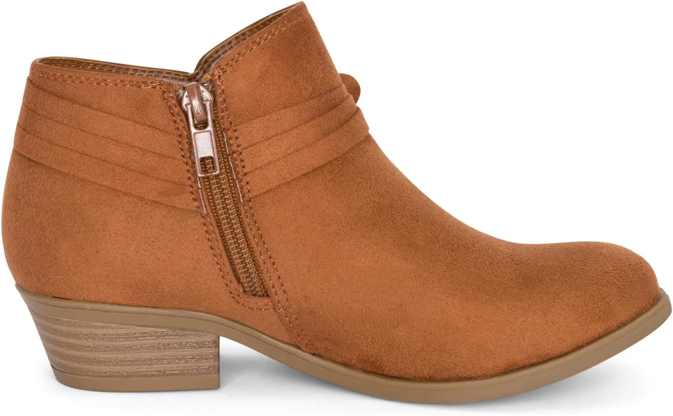 STYLISH S MIRLO-K ~ Little Girls Low Stacked Heel Almond Toe Ankle Booties With Side Zipper And Bow Tie