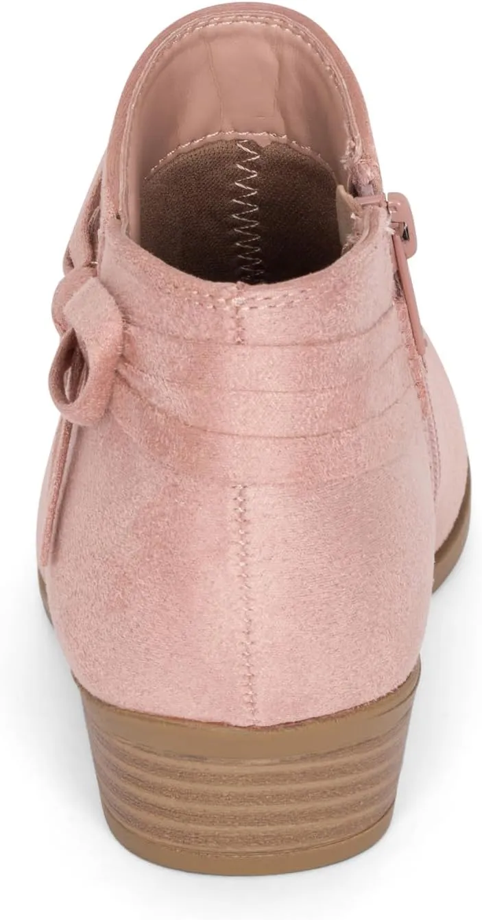 STYLISH S MIRLO-K ~ Little Girls Low Stacked Heel Almond Toe Ankle Booties With Side Zipper And Bow Tie