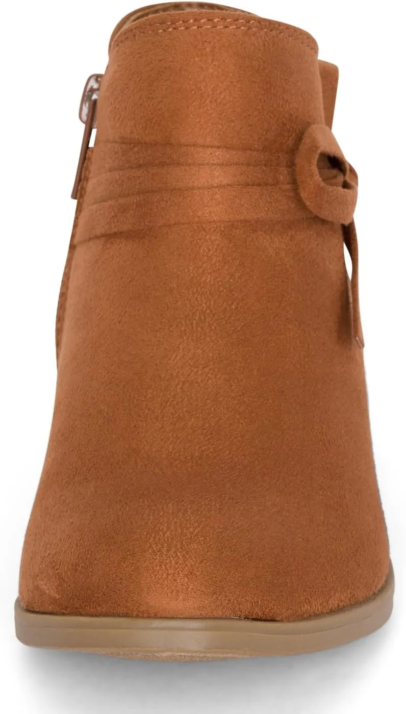STYLISH S MIRLO-K ~ Little Girls Low Stacked Heel Almond Toe Ankle Booties With Side Zipper And Bow Tie