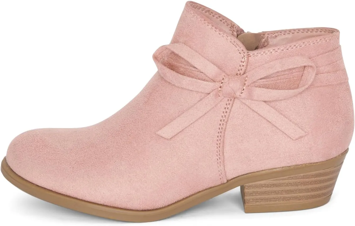 STYLISH S MIRLO-K ~ Little Girls Low Stacked Heel Almond Toe Ankle Booties With Side Zipper And Bow Tie