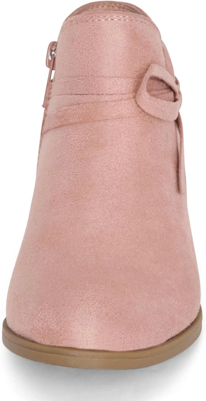 STYLISH S MIRLO-K ~ Little Girls Low Stacked Heel Almond Toe Ankle Booties With Side Zipper And Bow Tie