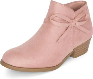 STYLISH S MIRLO-K ~ Little Girls Low Stacked Heel Almond Toe Ankle Booties With Side Zipper And Bow Tie