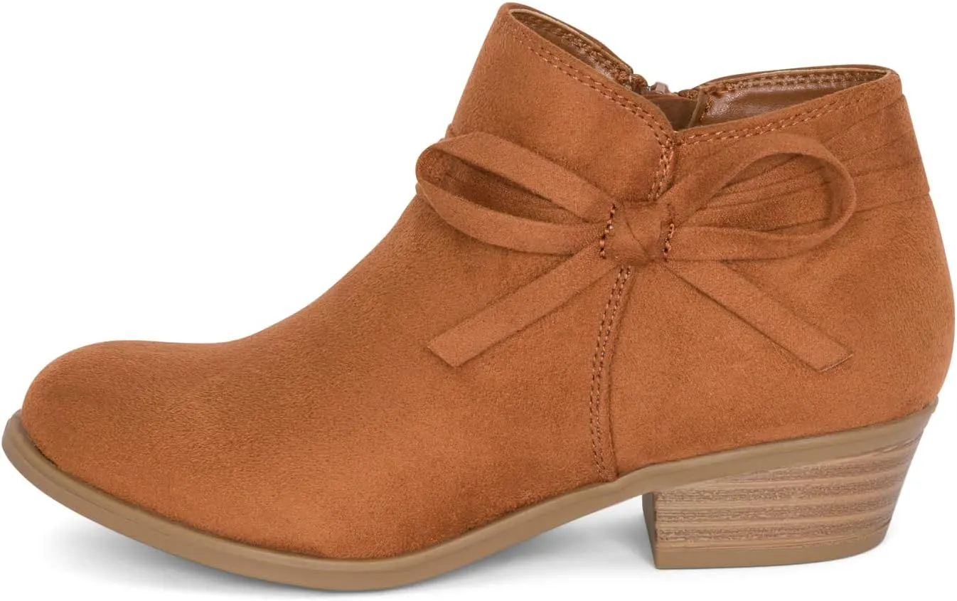 STYLISH S MIRLO-K ~ Little Girls Low Stacked Heel Almond Toe Ankle Booties With Side Zipper And Bow Tie