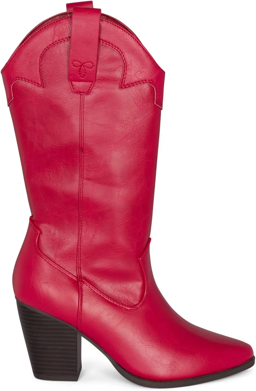 STYLISH S ONYX - Women's Western Cowgirl Stacked Heel Pointed Toe Mid Calf High Heel Boots
