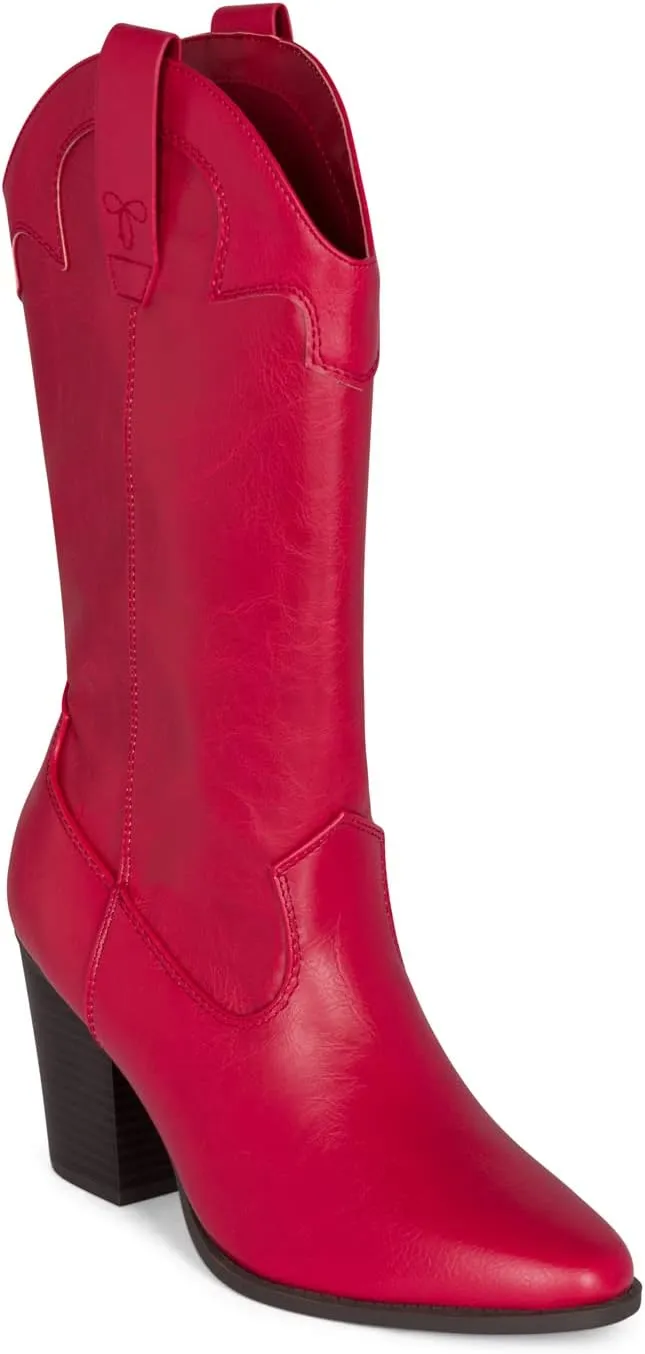 STYLISH S ONYX - Women's Western Cowgirl Stacked Heel Pointed Toe Mid Calf High Heel Boots
