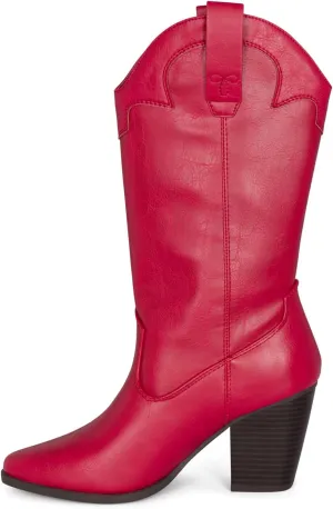 STYLISH S ONYX - Women's Western Cowgirl Stacked Heel Pointed Toe Mid Calf High Heel Boots