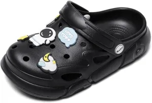 Summer Garden Shoes for Boys and Girls Unisex Pattern EVA Children's Shoes Lining Clog Kid Slippers Black 30-31
