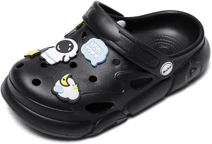 Summer Garden Shoes for Boys and Girls Unisex Pattern EVA Children's Shoes Lining Clog Kid Slippers Black 30-31