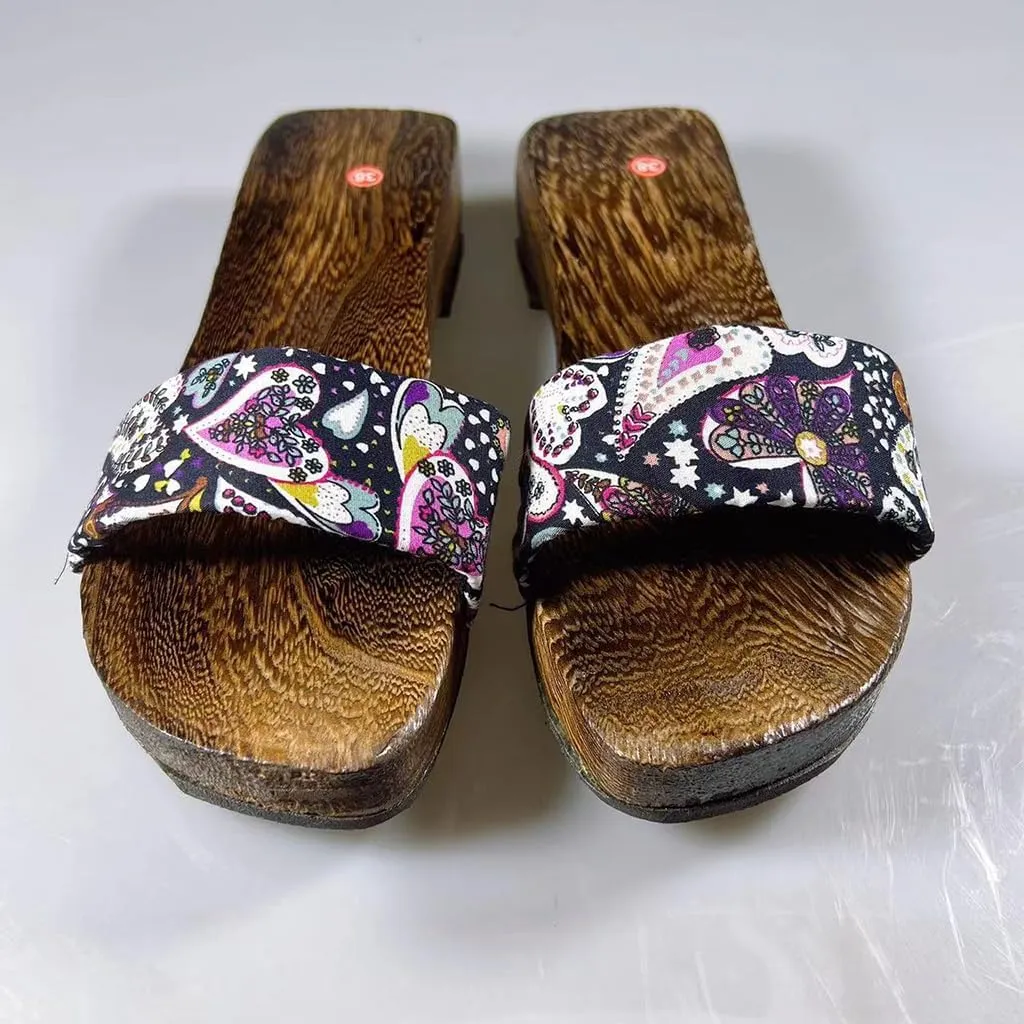 Summer Women's One Word Dragging Wooden Clogs Japanese Slippers,Japanese Traditional Clogs Geta Sandals Round Headed High Heels Wooden Clogs Shoes(Size:EU 37,Color:Blue)