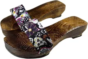Summer Women's One Word Dragging Wooden Clogs Japanese Slippers,Japanese Traditional Clogs Geta Sandals Round Headed High Heels Wooden Clogs Shoes(Size:EU 37,Color:Blue)