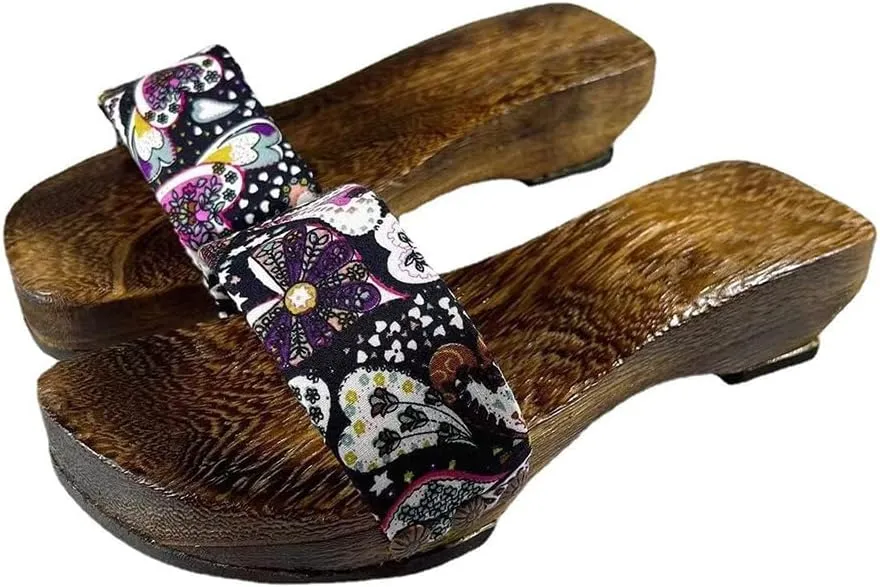 Summer Women's One Word Dragging Wooden Clogs Japanese Slippers,Japanese Traditional Clogs Geta Sandals Round Headed High Heels Wooden Clogs Shoes(Size:EU 37,Color:Blue)