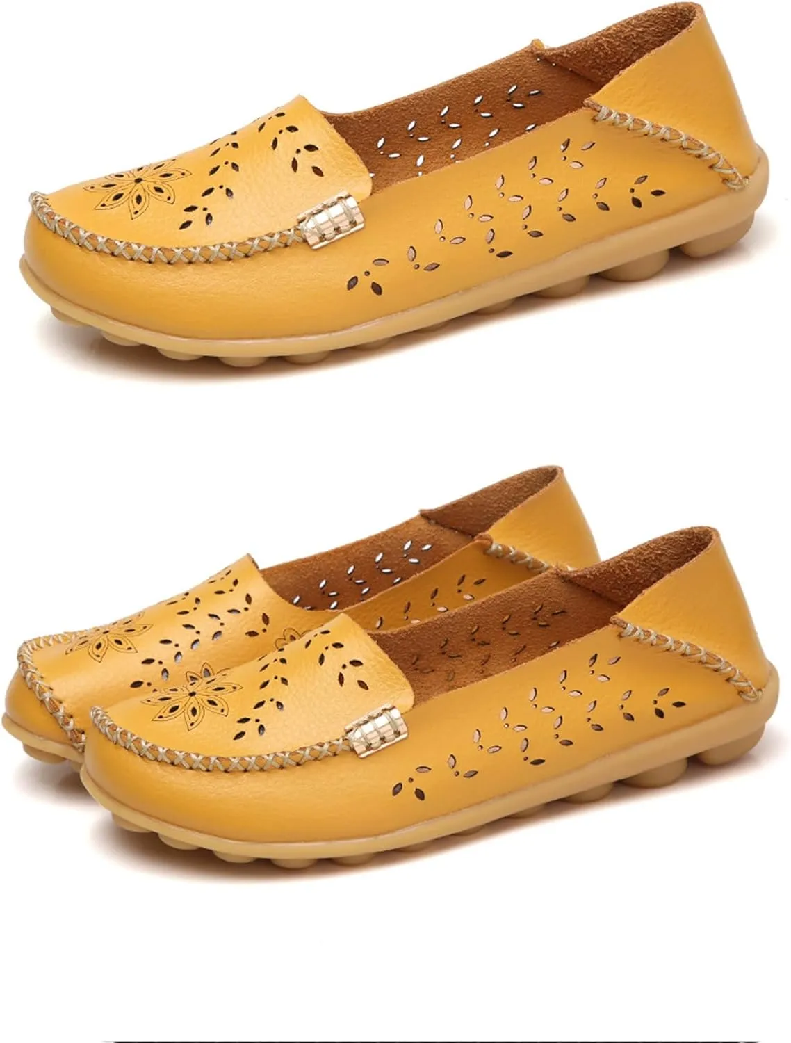 Sunporx Women's Driving Loafers Leather Comfortable Moccasins Breathable Slip On Nurse Loafer Round Toe Wild Walking Fashion Soft Shoes