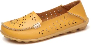 Sunporx Women's Driving Loafers Leather Comfortable Moccasins Breathable Slip On Nurse Loafer Round Toe Wild Walking Fashion Soft Shoes