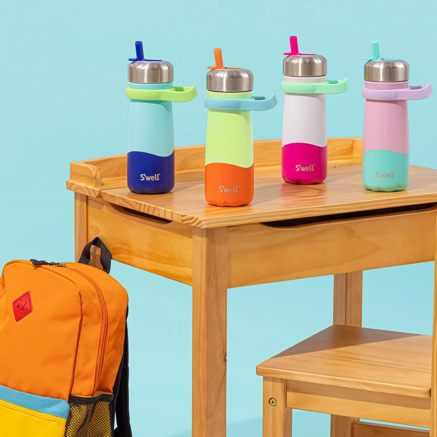 S'well Stainless Steel Traveler with Flip Straw Lid, 16oz, Pastel Paradise, Triple Layered Vacuum Insulated Containers Keeps Drinks Cold for 24 Hours, BPA Free, Easy Carrying On the Go