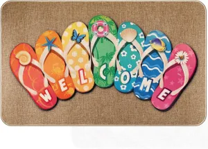 Tallew Summer Flip Flop Door Mat Non Slip Rubber Summer Slippers Welcome Doormat Nautical Beach Flip Flops Front Door Rug for Indoor Outdoor Floor Mat Bath Room Home Decoration 27.5 x 16.5 Inch