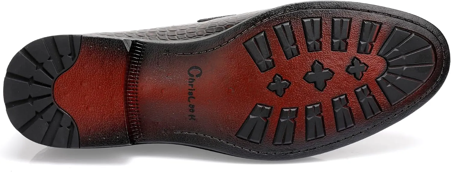 Tassels Loafers for Men, Premium Leather Crocodile Pattern Dress Shoes Slip on Loafers
