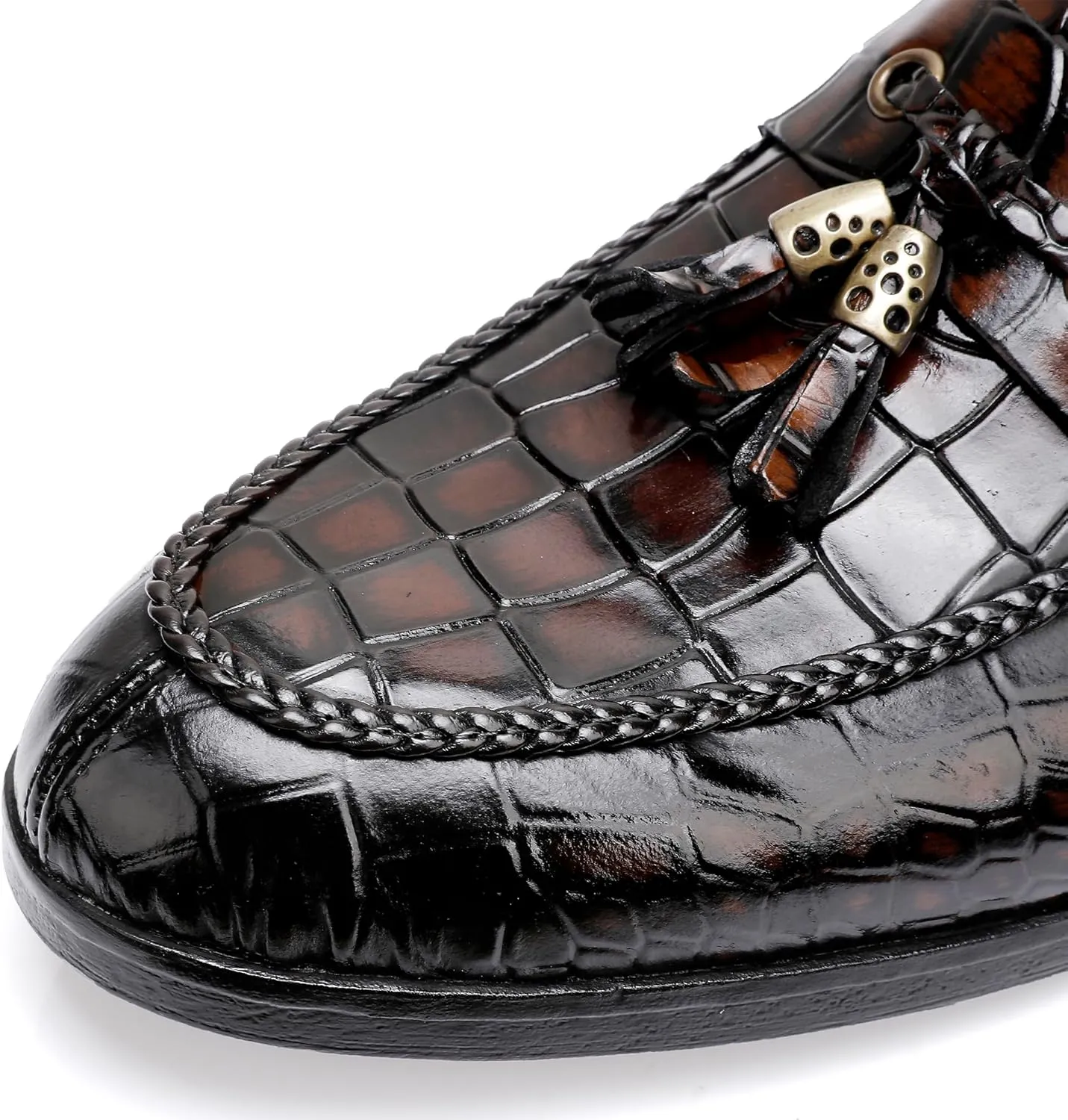 Tassels Loafers for Men, Premium Leather Crocodile Pattern Dress Shoes Slip on Loafers