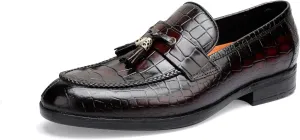 Tassels Loafers for Men, Premium Leather Crocodile Pattern Dress Shoes Slip on Loafers