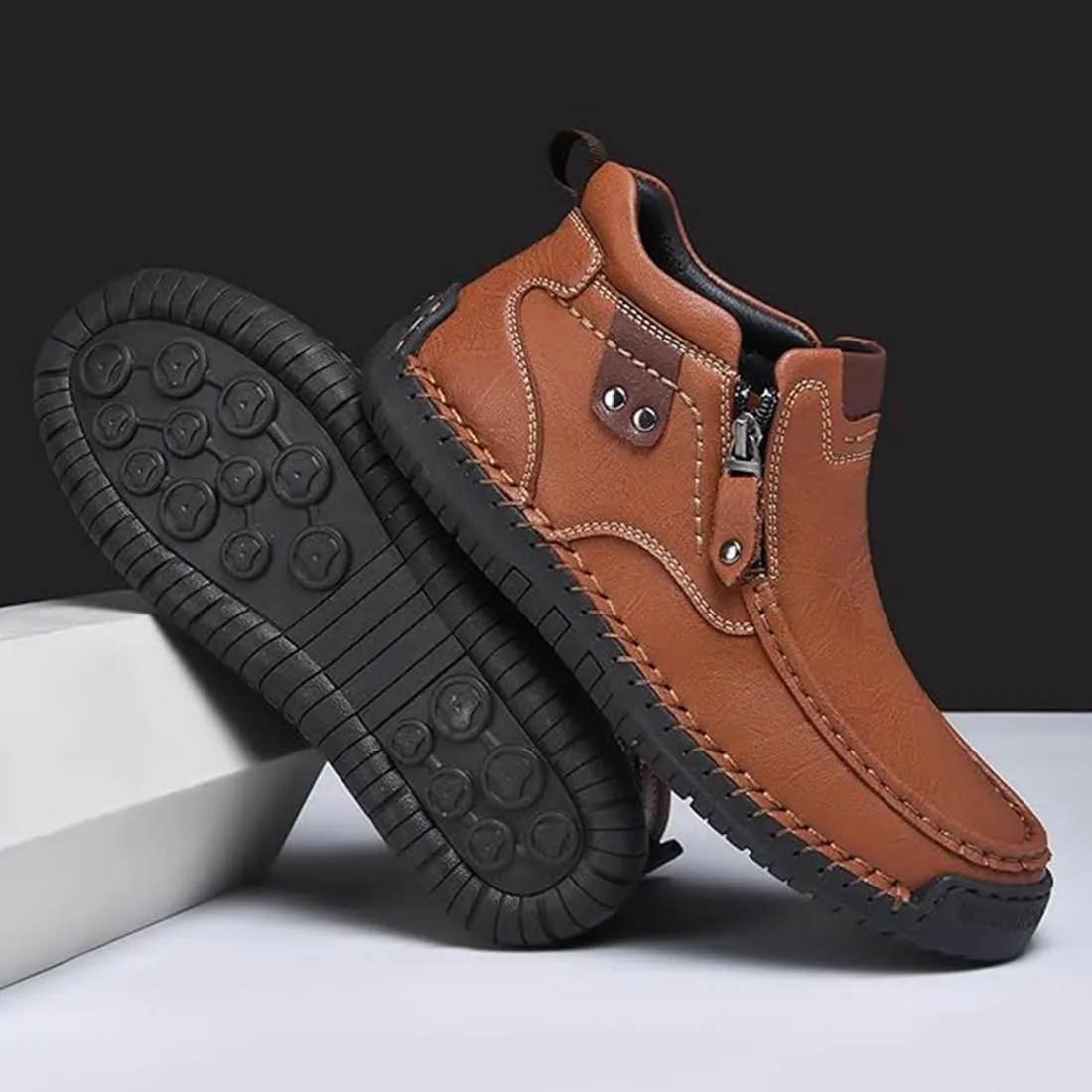 The First Young Driving Boots Men, The First Young Shoes Men, Handmade Premium Leather Slip-On Boots Travel & Outdoor