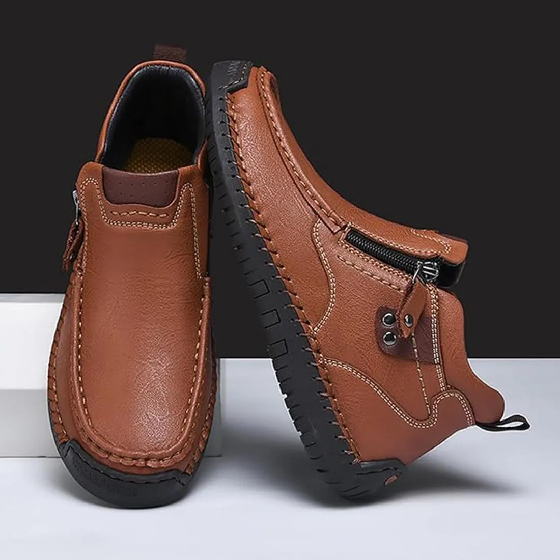 The First Young Driving Boots Men, The First Young Shoes Men, Handmade Premium Leather Slip-On Boots Travel & Outdoor
