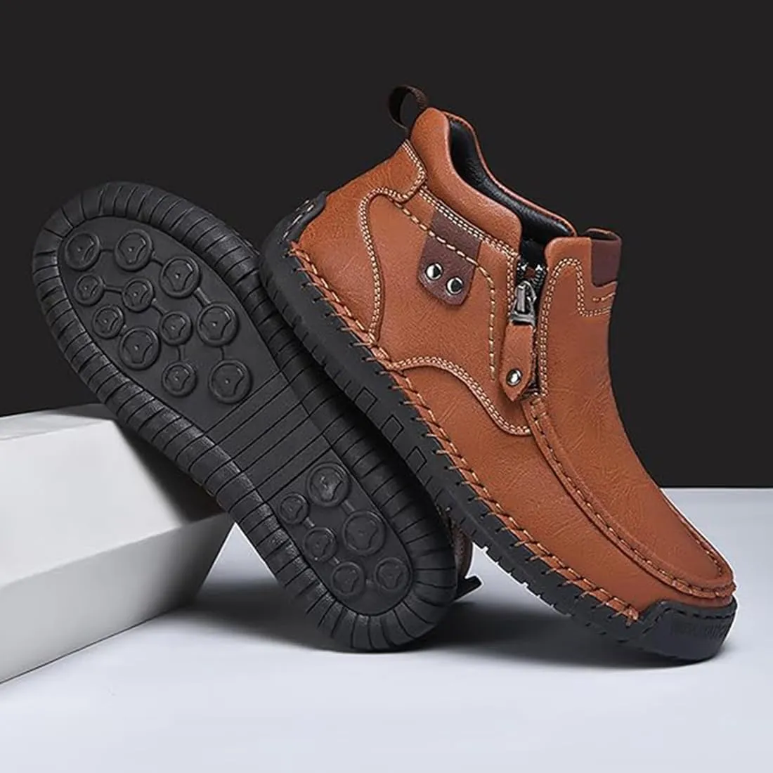 The First Young Driving Boots Men, The First Young Shoes Men, Handmade Premium Leather Slip-On Boots Travel & Outdoor