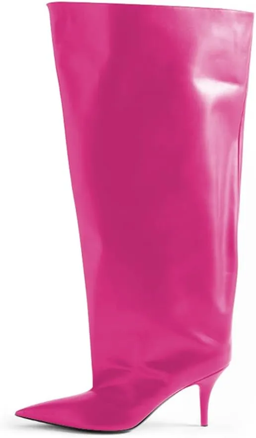 THESHY Women's Pointed Toe High Stiletto Knee High Boots Leather Thigh High Boot Slip on Sexy Fashion Bootie for Women