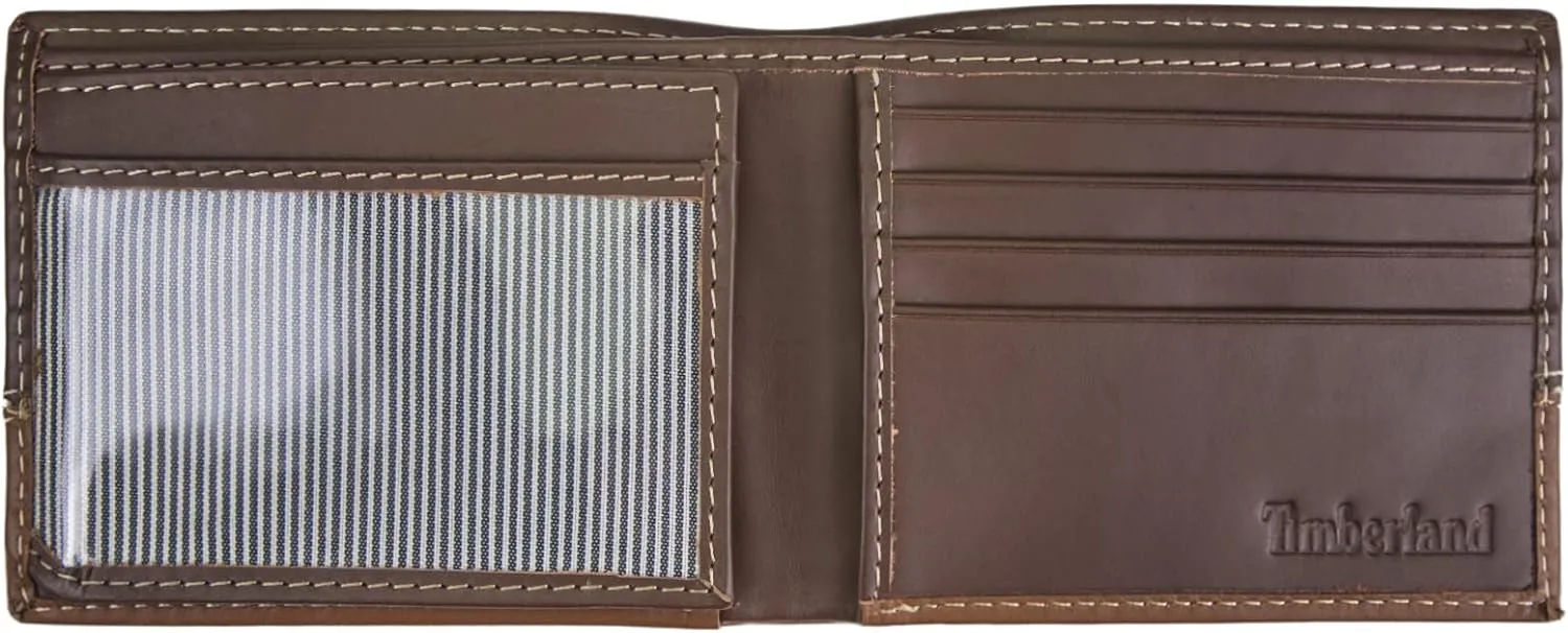 Timberland Men's Leather Passcase Trifold Wallet Hybrid, Brown/Tan, One Size