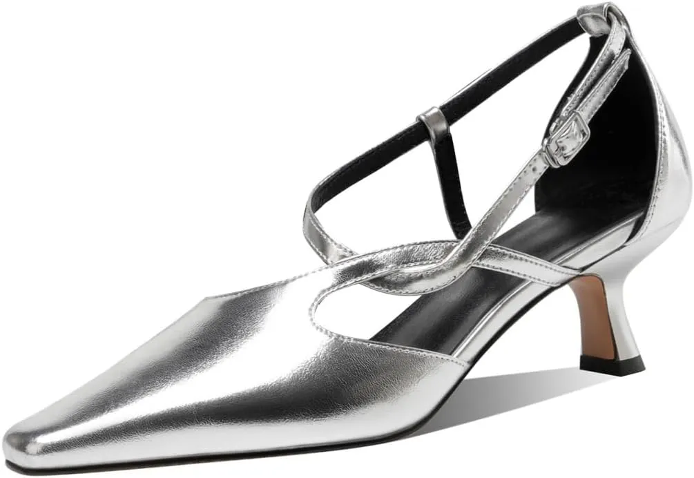 TinaCus Genuine Leather Adjustable Belt Buckle Handmade Mid Heels Women's Stylish Pumps Shoes