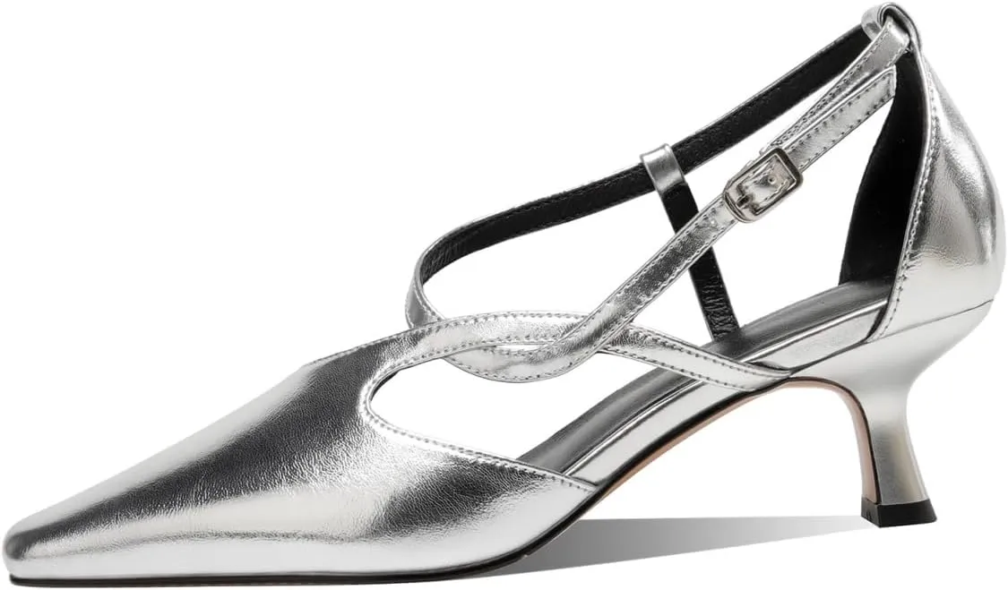 TinaCus Genuine Leather Adjustable Belt Buckle Handmade Mid Heels Women's Stylish Pumps Shoes