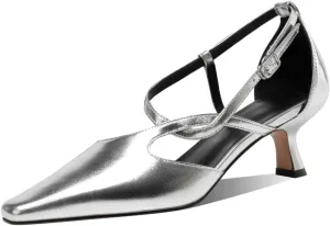 TinaCus Genuine Leather Adjustable Belt Buckle Handmade Mid Heels Women's Stylish Pumps Shoes
