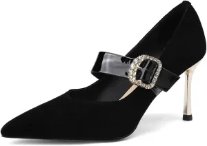 TinaCus Glossy Patent Leather Stileeto High Heels Handmade Crystal Buckle Women's Stylish Pumps Shoes