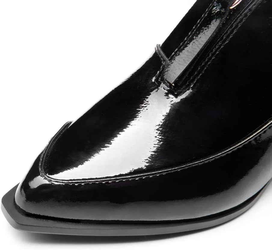 TinaCus Patent Leather Women's Handmade Pointed Toe Unique Transparent Mid Heel Zip Up Stylish Pumps