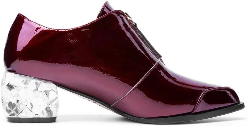 TinaCus Patent Leather Women's Handmade Pointed Toe Unique Transparent Mid Heel Zip Up Stylish Pumps