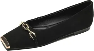 TinaCus Soft Suede Leather Handmade Metal Chain Stylish Cap Toe Women's Slip On Flat Shoes