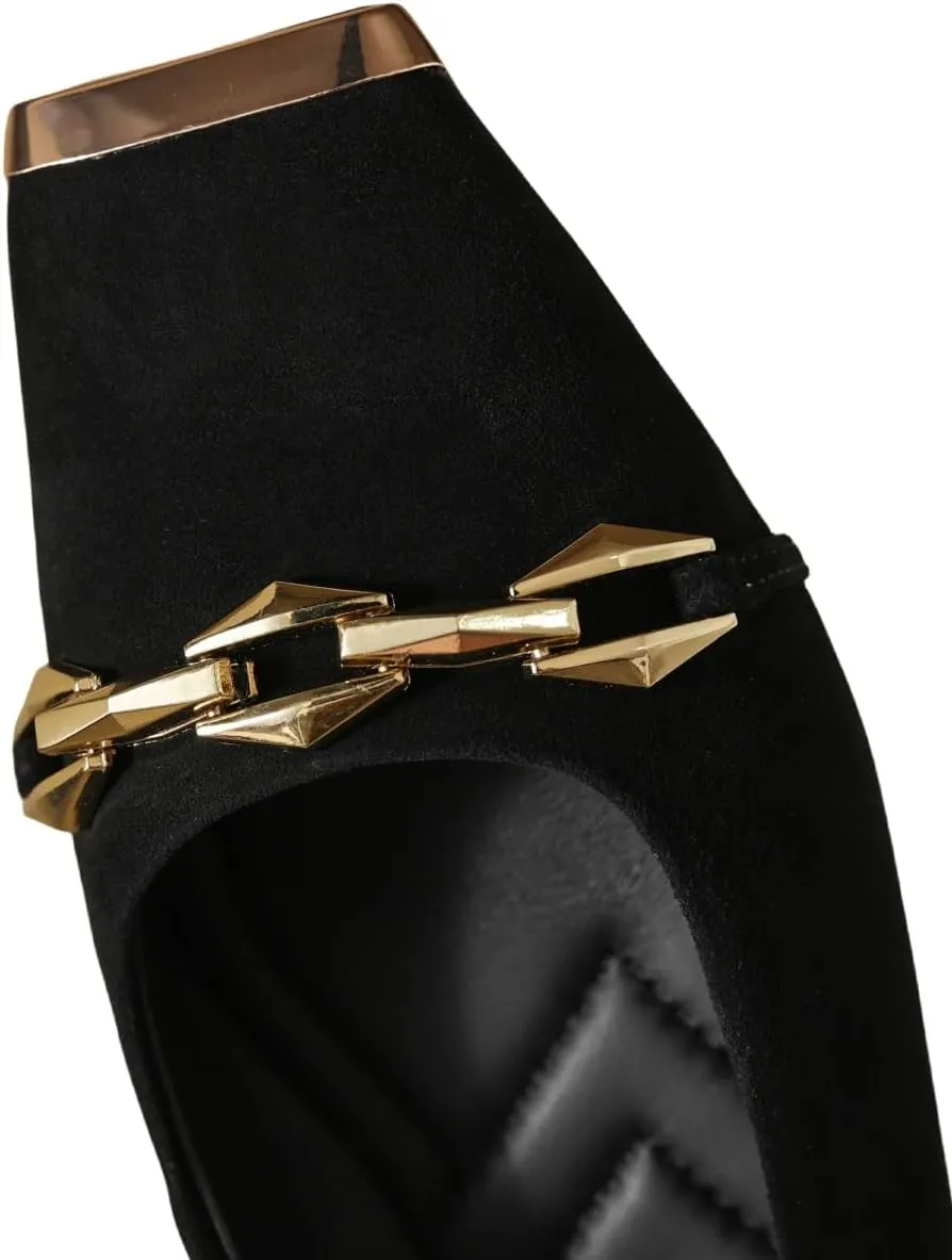 TinaCus Soft Suede Leather Handmade Metal Chain Stylish Cap Toe Women's Slip On Flat Shoes