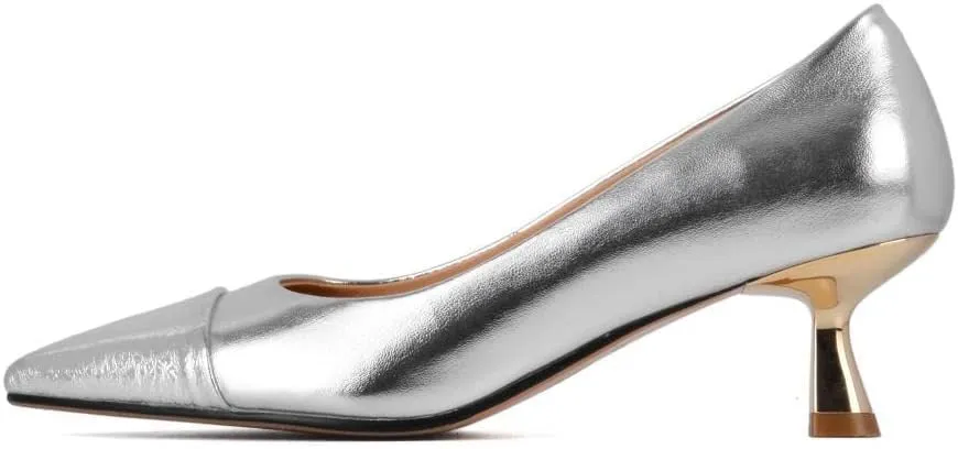 TinaCus Women's Genuine Leather Handmade Cap-Toe Mid Kitten Heel Stylish Pumps Shoes